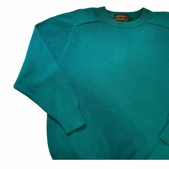 Vintage Eddie Bauer Emerald Green Chunky knit cotton sweater Size Medium - Picture 4 of 4